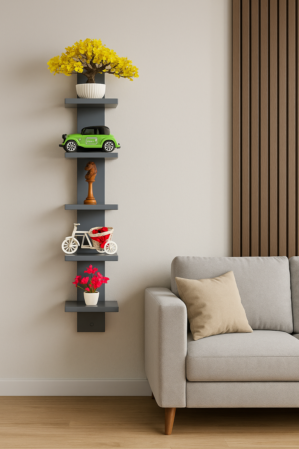 Premium Grey Finish Hanging Wall Shelf | Perfect for Living Rooms