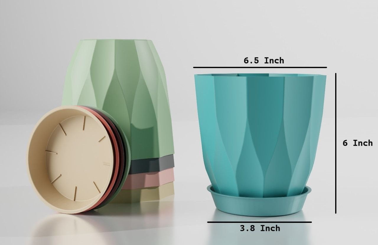 iCare Gifts™ Designer Plastic Planters – Set of 5 | Premium Indoor & Outdoor Flower Pots