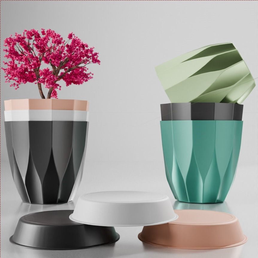 iCare Gifts™ Designer Plastic Planters – Set of 5 | Premium Indoor & Outdoor Flower Pots