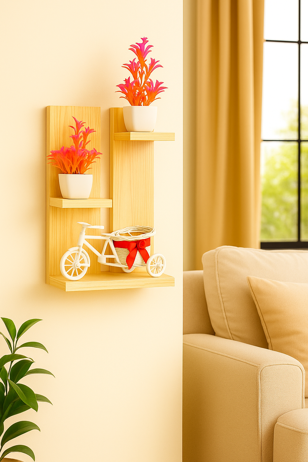 Wooden Wall Shelf for Living Room – Stylish Floating Display Rack for Home Decor