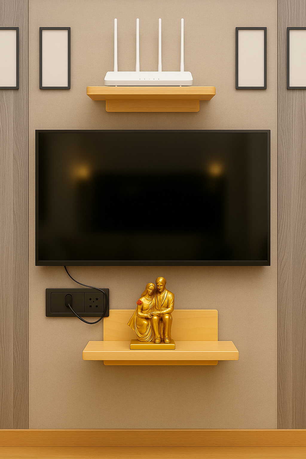 Wooden Wall Mount WiFi Router Stand | Decorative Shelf with Back Panel for Living Room