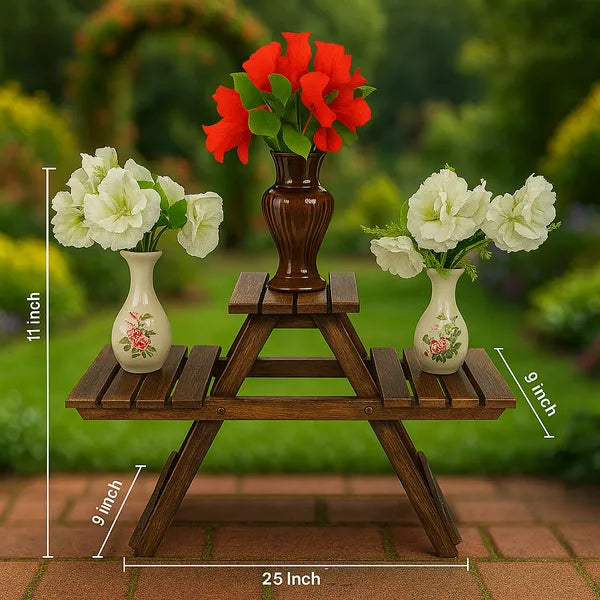 Wood Ladder Plant Stand 3 Tier Foldable Flower Pot Display Shelf
