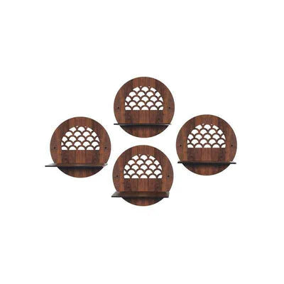 Engineered wood Circular Modern Shelves with Walnut Finish Set of 4