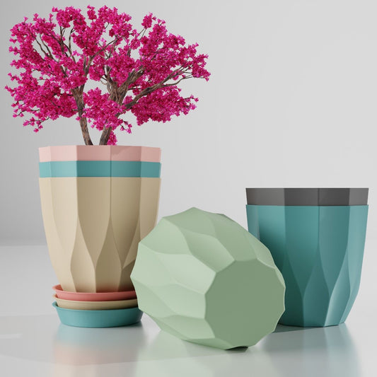 iCare Gifts™ Designer Plastic Planters – Set of 5 | Premium Indoor & Outdoor Flower Pots