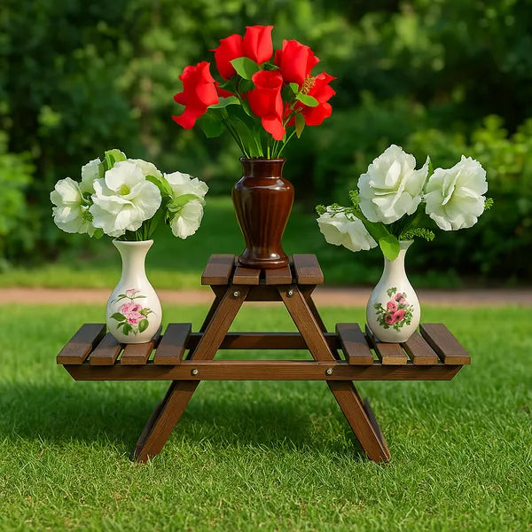 Wood Ladder Plant Stand 3 Tier Foldable Flower Pot Display Shelf
