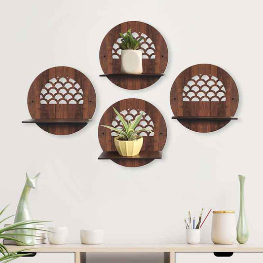 Engineered wood Circular Modern Shelves with Walnut Finish Set of 4