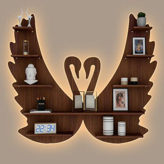 Swan Wooden Wall Shelves for Living Room, Modern Display Storage, Home Decor